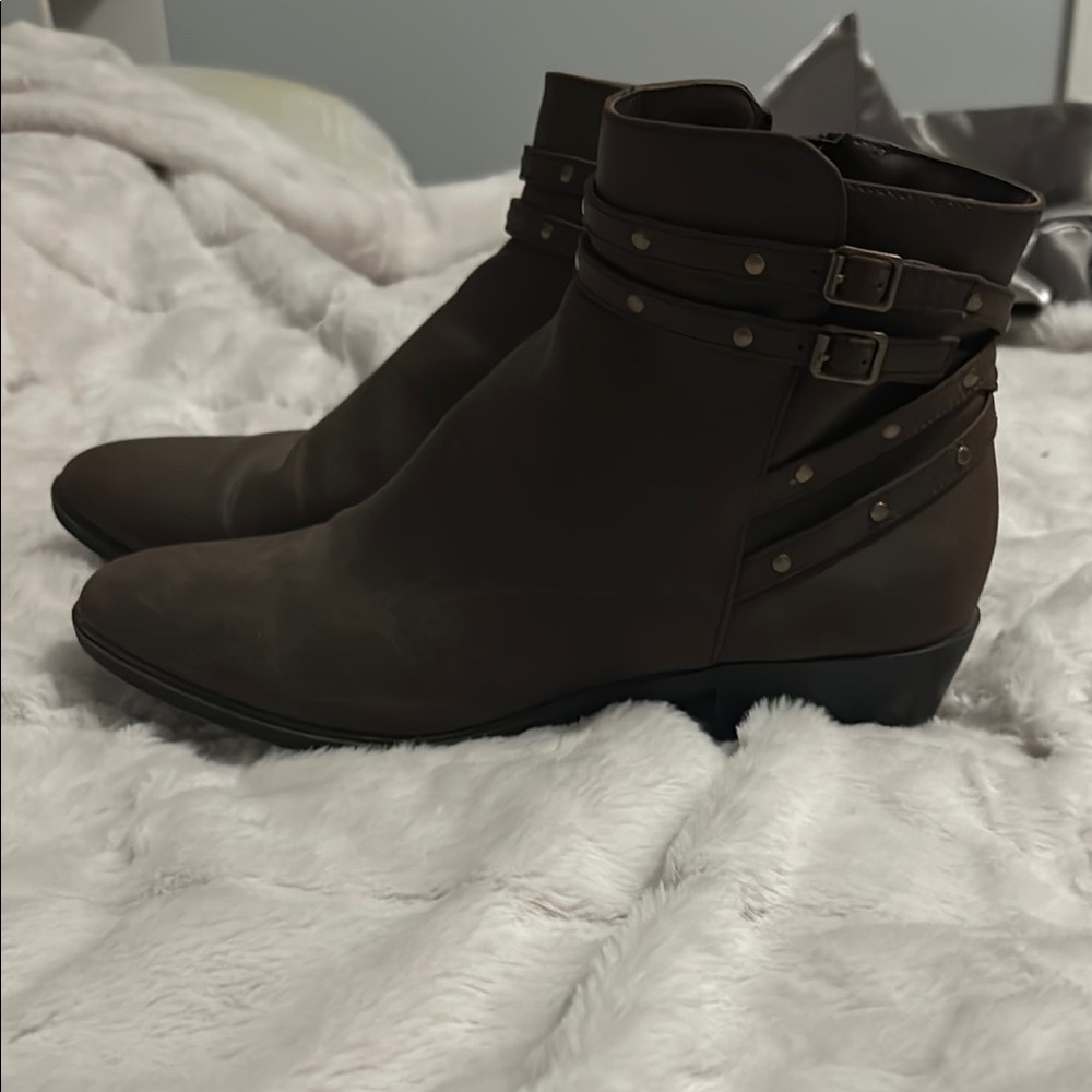 Brown Ankle Boots with Studded Straps